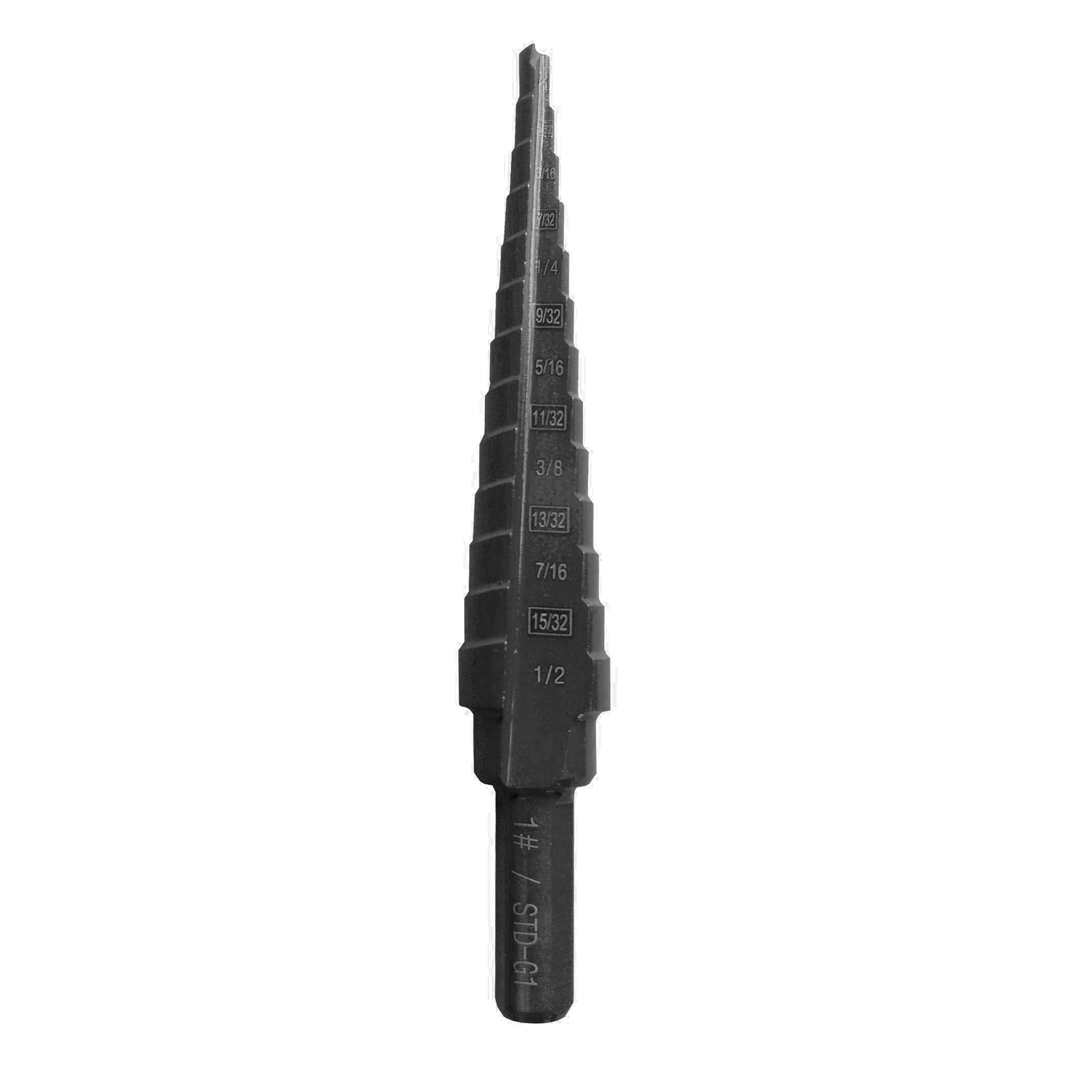 Hss Step Drill Bit M2 Black Oxided 3Flat Shank 1 (1/8"1/2" X 13 steps)