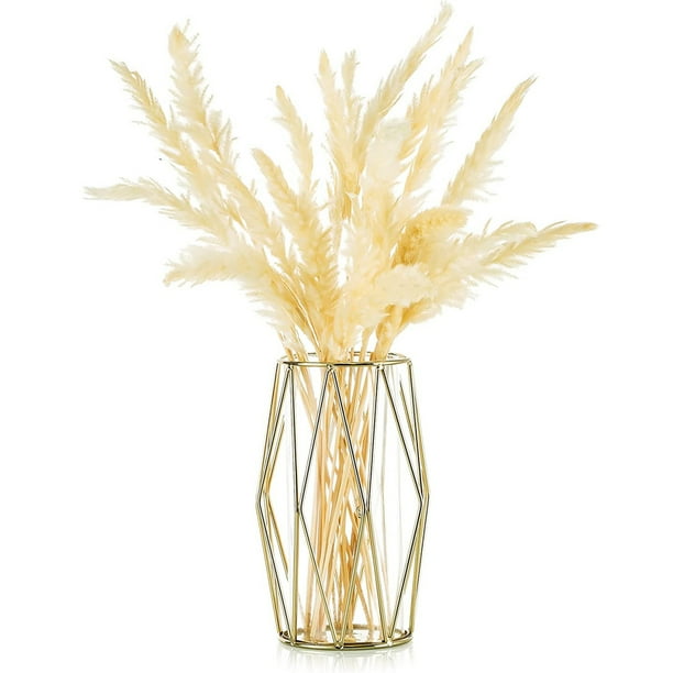 Jarrón decorativo para el hogar, jarrón decorativo con soporte de metal, floreros modernos para centros de mesa y uso multifuncional, jarrones de vidrio para decoración de bodas y decoración del
