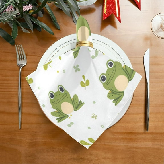 1 Pack 20'' x20" Satin Table Napkins Dinner Napkins for wedding Party Decoration events Cartoon Frog Pattern