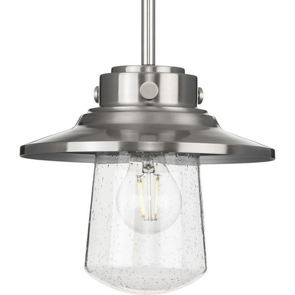 Tremont Collection One-Light Stainless Steel and Clear Seeded Glass Farmhouse Style Hanging Mini-Pendant Light