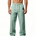 thumbnail image 4 of Ohufall Mens Pants Cotton Linen Straight Leg Elastic Drawstring Waist Pant Solid Color Breathable Holiday Beach Pants, 4 of 4