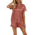 thumbnail image 1 of Conjunto De Ropa De Dormir De Verano Conjunto de ropa de dormir para mujer Conjunto de pijama de 2 piezas de satén para mujer (Rose Red XL) Cgtredaw Para estrenar, 1 of 1