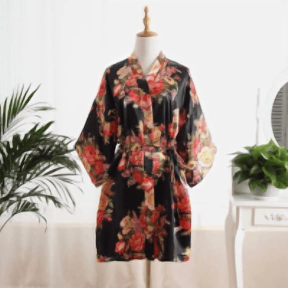 Womens peony Nightgown Bridesmaid Robes Bridal Bath robe Silk V-neck BathRobe