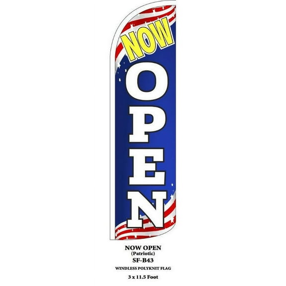 NOW OPEN B43 Swooper Flag Feather Banner Sign 3x11.5ft(Flag Only)