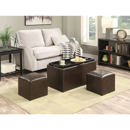 Designs4Comfort Faux Leather Storage Bench with 2 Side Ottomans, Multiple Colors