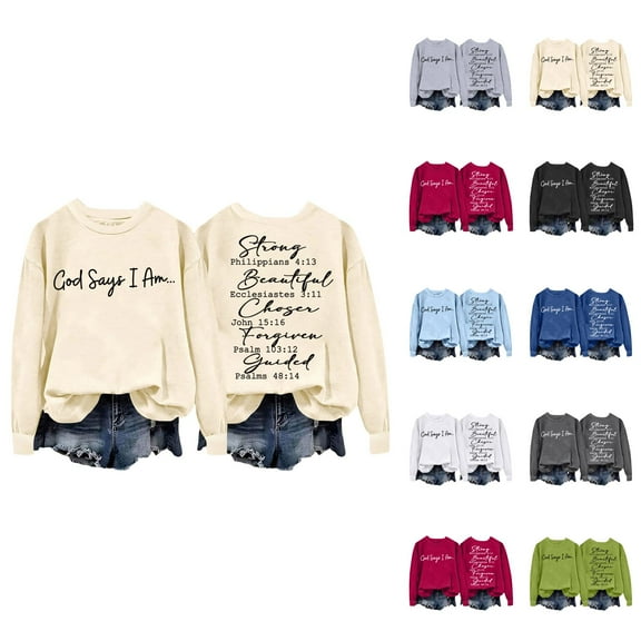 Christian Sweatshirts for Women 2025 God Says I Am Bible Verse Sweatshirt Long Sleeve Crewneck Pullover Tops