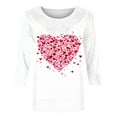 thumbnail image 4 of Cadancy Valentines Womens Tops Love Heart Graphic 3/4 Sleeve Crew Neck Tunic Blouses Pullover Cute Funny Casual Loose Tee Shirts Trendy Vintage Outfits, 4 of 6
