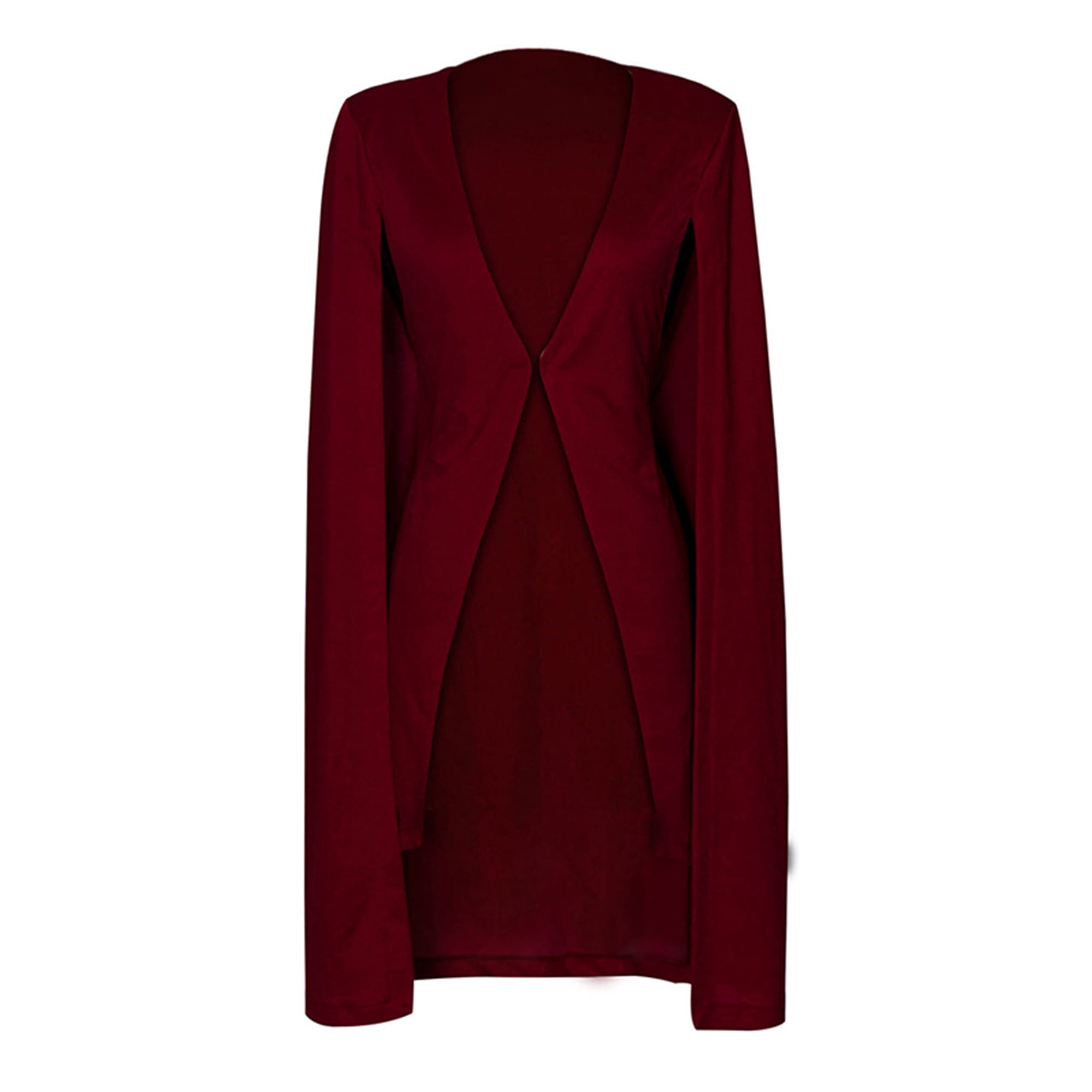 LUXUR Ladies Cape Coat Open Front Blazer Solid Color Cloak Capes Plain Blazers Long Sleeve Outwear Wine Red 3XL Walmart