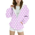 thumbnail image 2 of ZHOGXU Big Girls Hooded Jacket With Pocket Long Sleeve Plush Lined Zip Up Polka Dot Print Casual Comfortable Coat Top For Daily Wear Light Purple 14-15 Years, 2 of 5