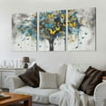 thumbnail image 2 of Nawypu  Large Canvas Wall Art Blue Tree Golden Butterflies Picture Abstract Grey Graffiti Canvas Prints Ready to Hang for Living Room Bedroom Size 12''x16''X3 Panels, 2 of 4
