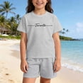 thumbnail image 2 of CUZIBR Toddler Kids Outfit Sets Girls Casual Loose Short Sleeve O-Neck T-Shirts Shorts Letter Print Comfortable Everyday Wear Kids Clothes Sets,Light Gray,5-6 Years, 2 of 7