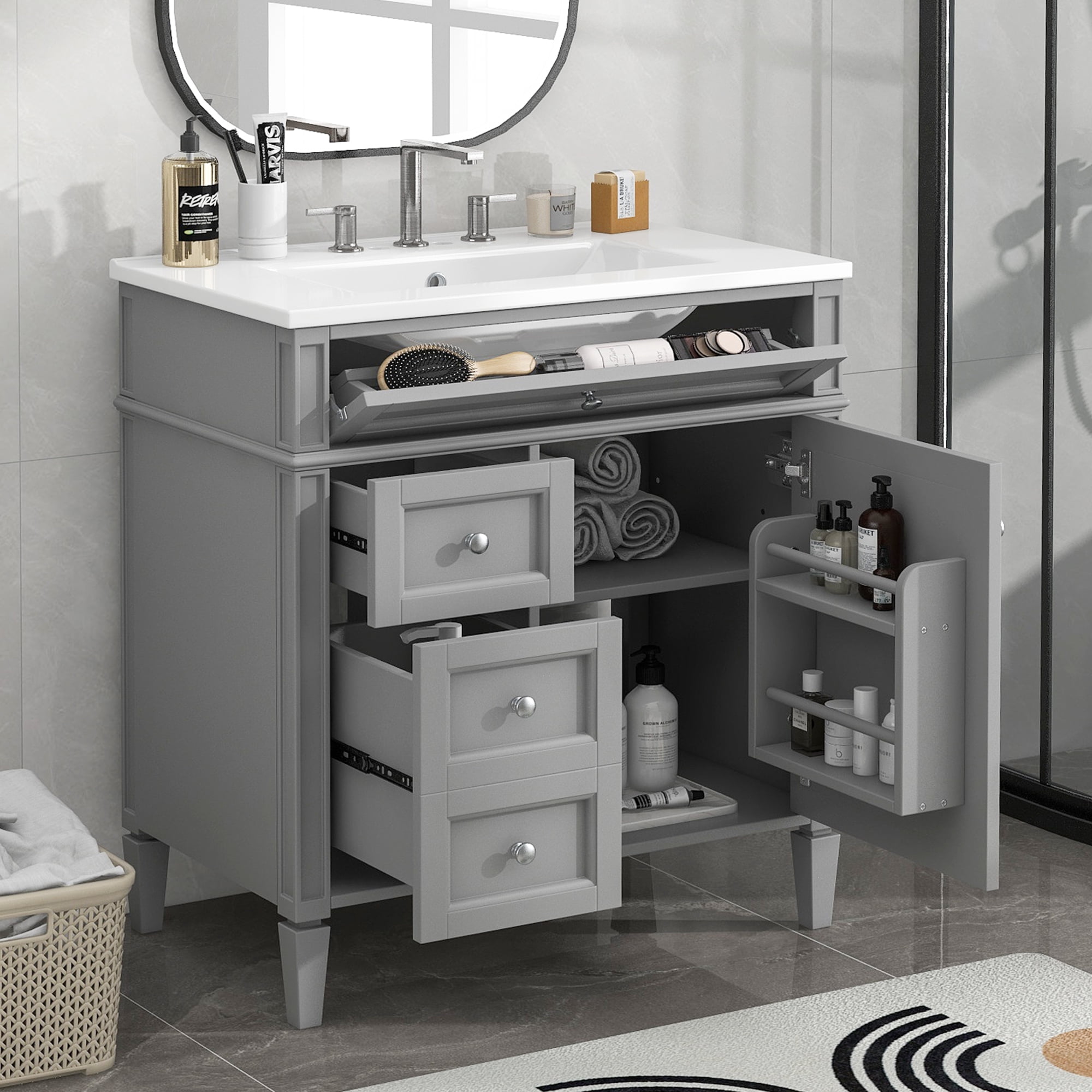 Harper & Bright Designs 30" Bathroom Vanity with Sink, Bathroom Storage Cabinet with Drawers, Single Sink Bathroom Vanity, Grey