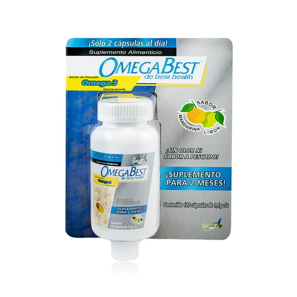 Aceite de Pescado Omega 3 BEST HEALTH 120 Caps sabor Mandarina-Limón Omega Best