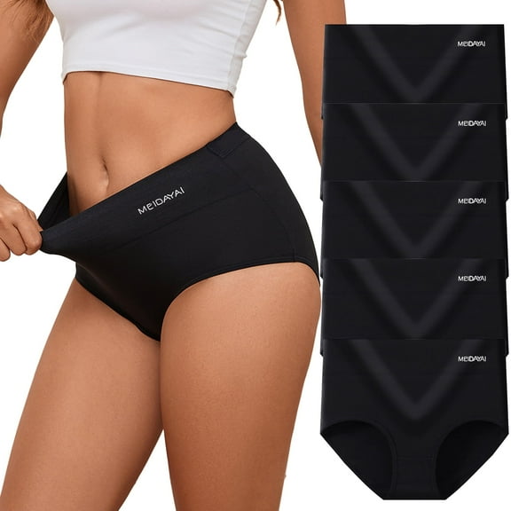 5PCS Women's Cotton Panties High-Waisted Full Coverage Women's Panties
