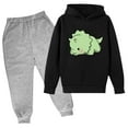 thumbnail image 2 of THDHVS Boys Outfits,Girls Fall Outfits,Dinosaur Print 2 Piece Set for Kids with Hooded Long Sleeve Top and Elastic Waist Pants for Playful Adventures Black 7-8 Years, 2 of 3