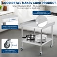 thumbnail image 2 of Yiwa Stainless Steel Commercial Prep Table, Heavy-Duty Worktable with Adjustable Shelf, 3-Sided Backsplash & 5" Locking Casters, 2 of 7