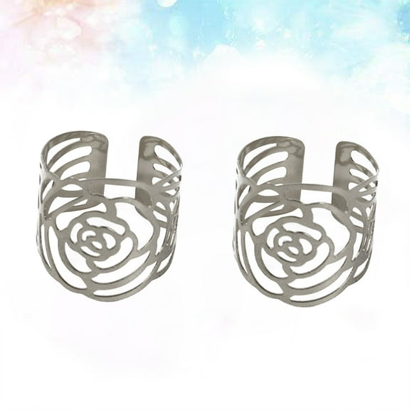 SOPOTUTU Fashion And Napkin Rings Silver 4Pcs Iron Rose Shape For Homeowners