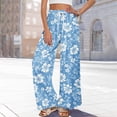 thumbnail image 6 of Petite Floral Print Palazzo Pants for Women High Waist Wide Leg Dressy Beach Vacation Trousers Light Blue L, 6 of 7