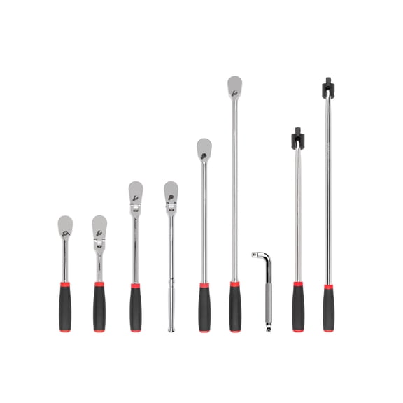 TEKTON 1/2 Inch Drive Non-Quick-Release Comfort Grip Ratchet, L-Handle, and Breaker Bar Set (9-Piece) | SDR99204