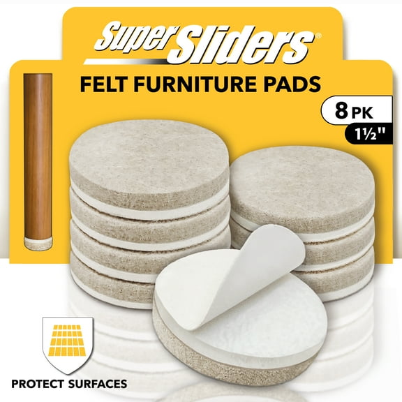 Super Sliders 1 1/2 Inch Round Self Stick Felt Furniture Pads, Beige, 8 Pack