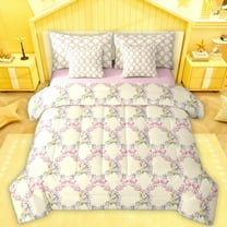 Feelyou Kawaii Princess Ribbon Bedding Comforter Set 7pcs, Rustic Flower Floral King Bedding Sets, Teens Kids Girls Women Reversible Bed Sheets, Lightweight Room Decor