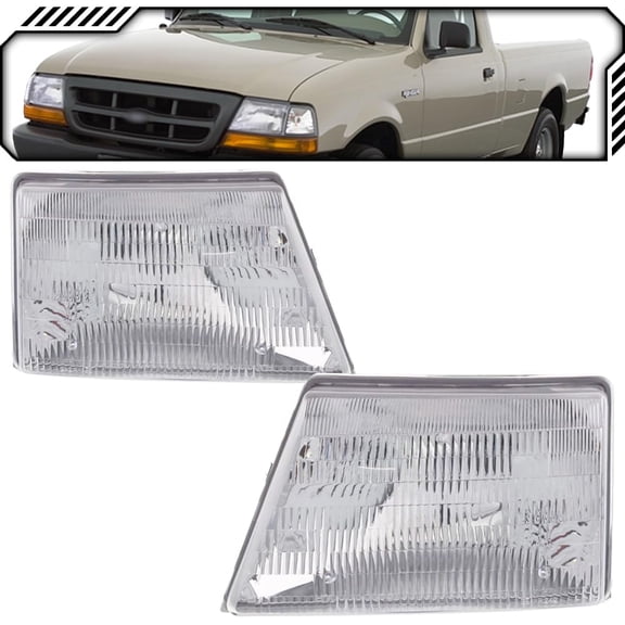 EPIC LIGHTING OE Style Halogen Headlights Chrome Assembly Replacement for FORD 98-00 RANGER [ FO2502151 FO2503151 F87Z13008FB F87Z13008EA ] Pair