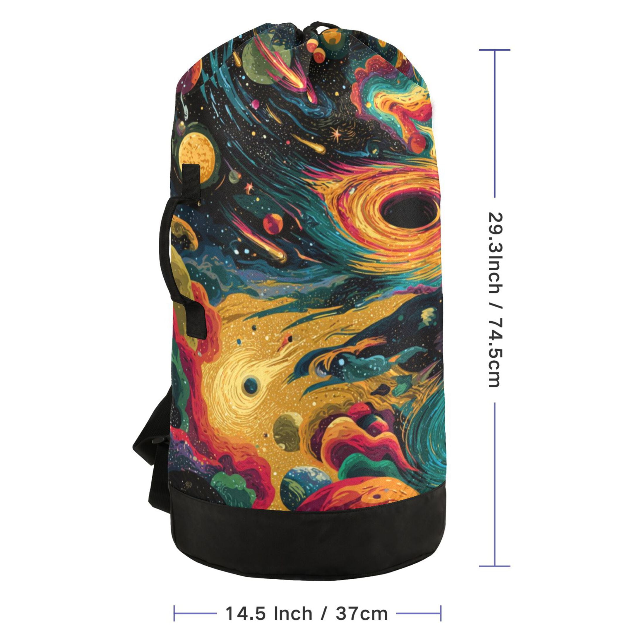 14.5x29.3in Laundry Backpack Bag with Drawstring & Adjustable Straps Heavy-Duty Wash Bag for Travel Storage Camping Swirling Galaxy