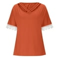 thumbnail image 6 of Hot days, bold styles Olyvenn Criss Cross V Neck Tops for Women Lace Patchwork Short Sleeve Shirt Solid Color T Shirts Plus Size Loose Fit Blouse Orange M, 6 of 7