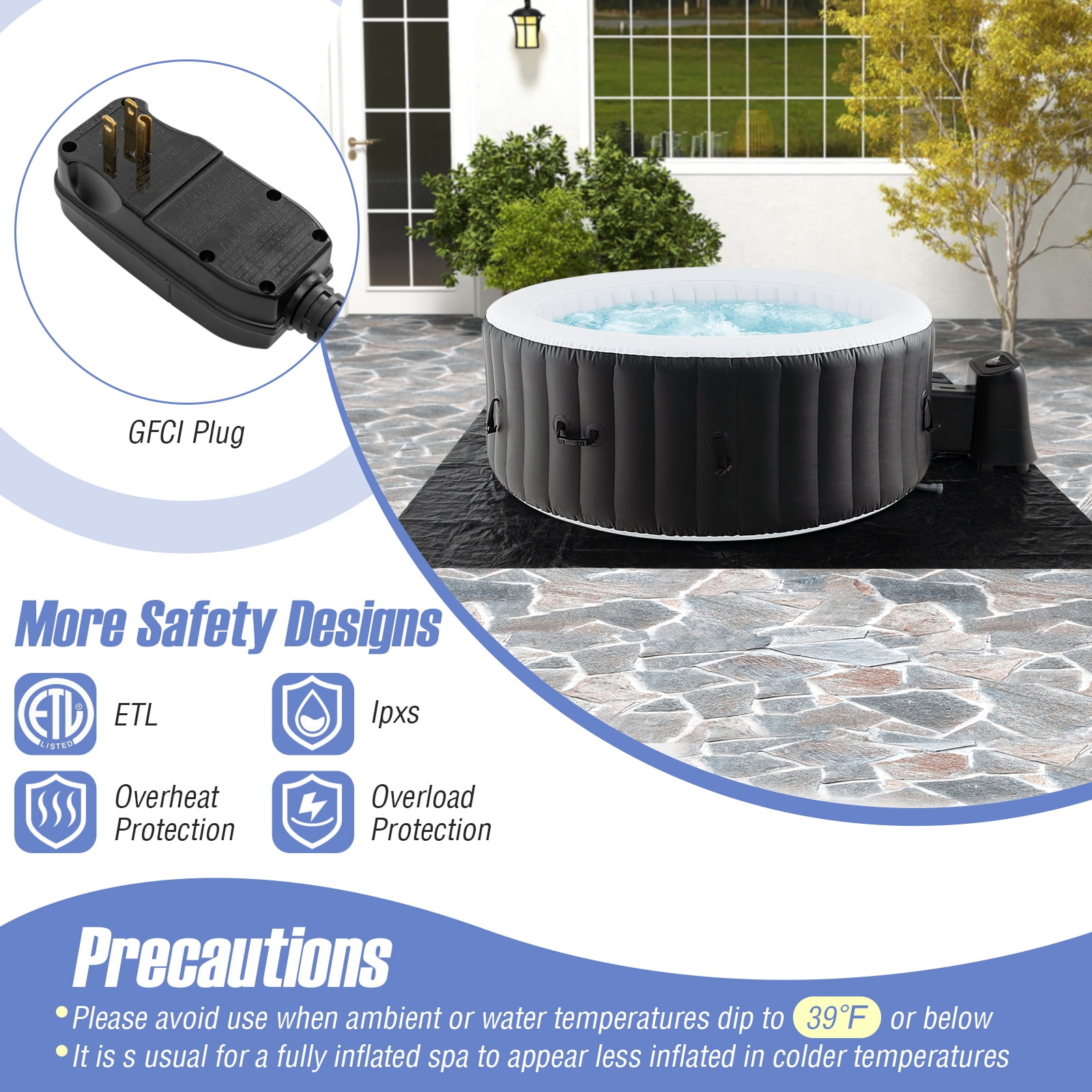 Infans 80" Round SPA Pool Inflatable Hot Tub with 130 Air Jets Electric Heater Pump