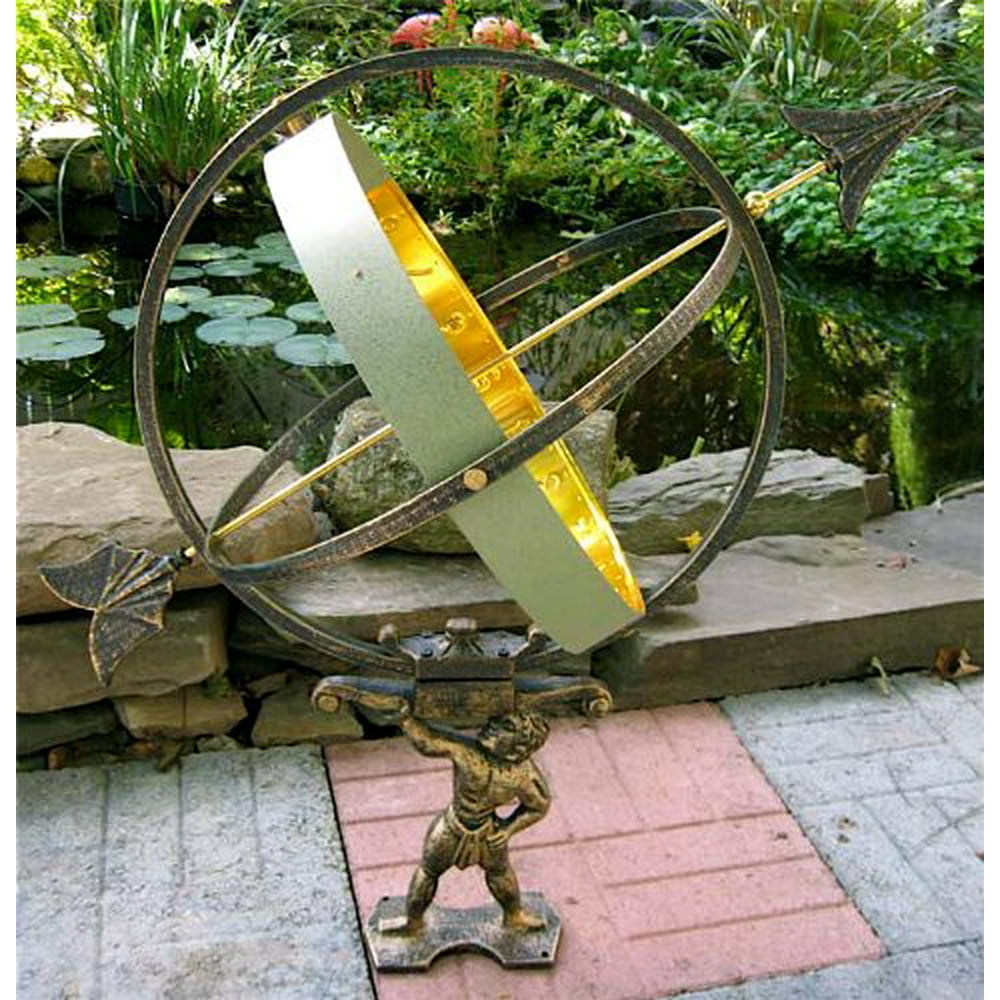 Large Solid Brass & Iron Hercules Sundial Garden Decor