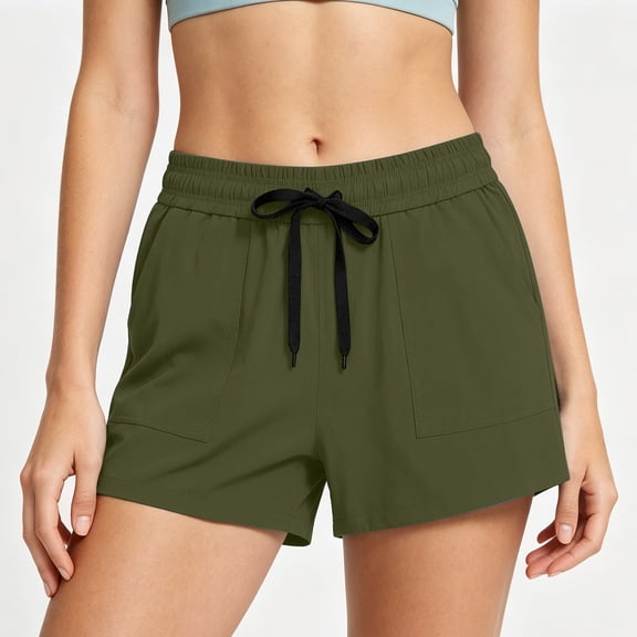 Cagogo Women's High Waisted Drawstring Shorts with Pockets Quick Dry Casual Loose Sport Shorts Summer Beach Work Lounge Athletic Shorts, Army Green XL
