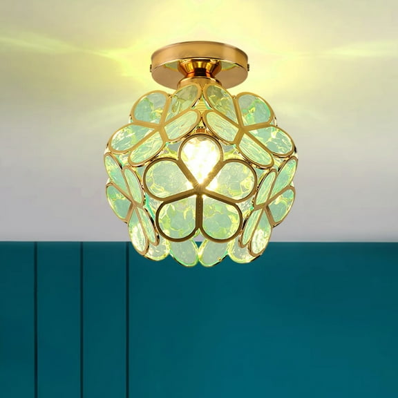 Bxaolu Ceiling Light Fixtures, Petals Style PVC Plastic Ceiling Pendant Light with 8-inch Wide Lampshade for Hallway, Entryway Home Decor (Green, 1Pack)