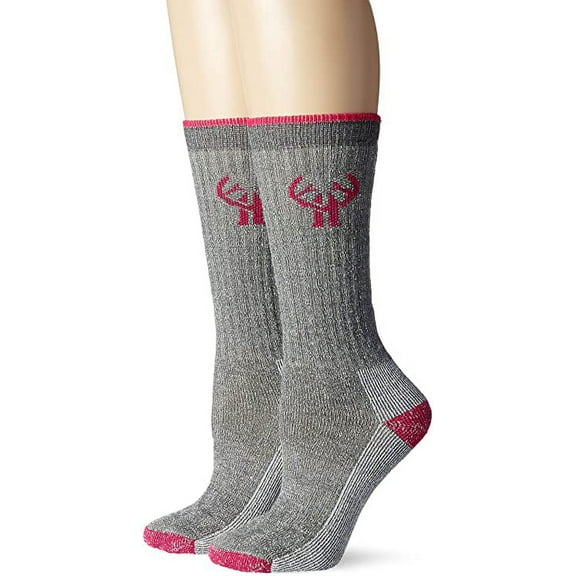 Huntworth Womens Socks, Merino Wool Premium Cushion Boot Crew Socks, 2 Pairs