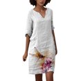 thumbnail image 1 of Gibobby Vestidos Casuales para Mujer Mujer Verano Casual Retro Estampado de flores Cuello en V Longitud media Vestido de manga media(Rosa caliente,CH), 1 of 4