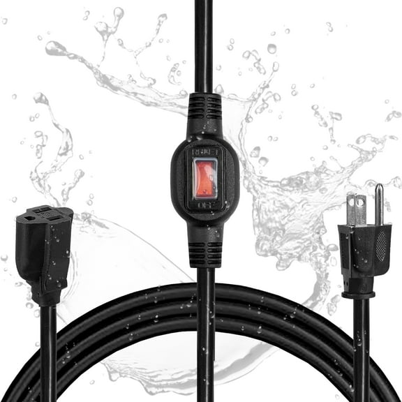 Iron Forge Cable 3 Ft Black Outdoor Extension Cord with IP65 Inline Switch On/Off, 16/3 SJTW 3 Prong Waterproof Switch - 10 AMP Cord - ETL Listed