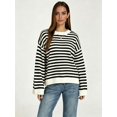 thumbnail image 5 of Womens Long Sleeve Sweater Striped Oversized Sweaters Casual Crewneck Knit Tops White XL, 5 of 7