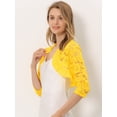 thumbnail image 3 of Cárdigan elegante con cuello con volantes pamujer, top de encogimiento de hombros con encaje floral transparente Limon amarillo L, 3 of 5