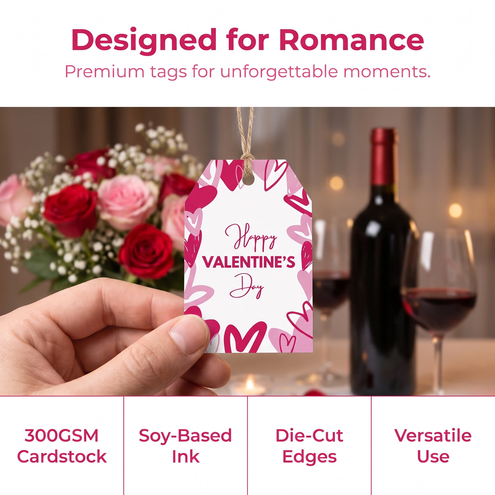 Unique Bargains Gift Tags with Twine for Present Wrapping and Crafting Doodle Hearts 2" x 3.1"