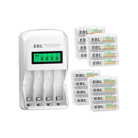 EBL Pack of 8 AA Rechargeable Batteries 2800mAh and Rechargeable AAA Batteries 1100mAh (8 Counts) with 907 LCD Individual Charger
