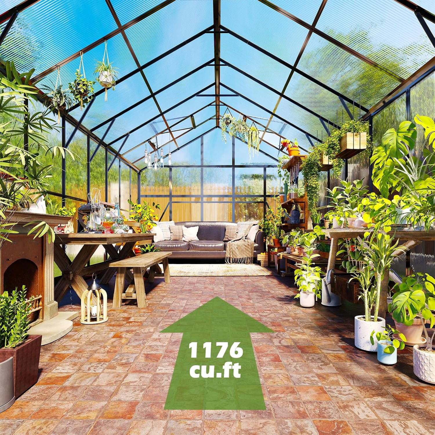 Jocisland 10x14 ft Polycarbonate Greenhouse with Rain Gutter & 4 Roof Vents, Heavy Duty Aluminum Greenhouse for Outdoor Garden Backyard, Black