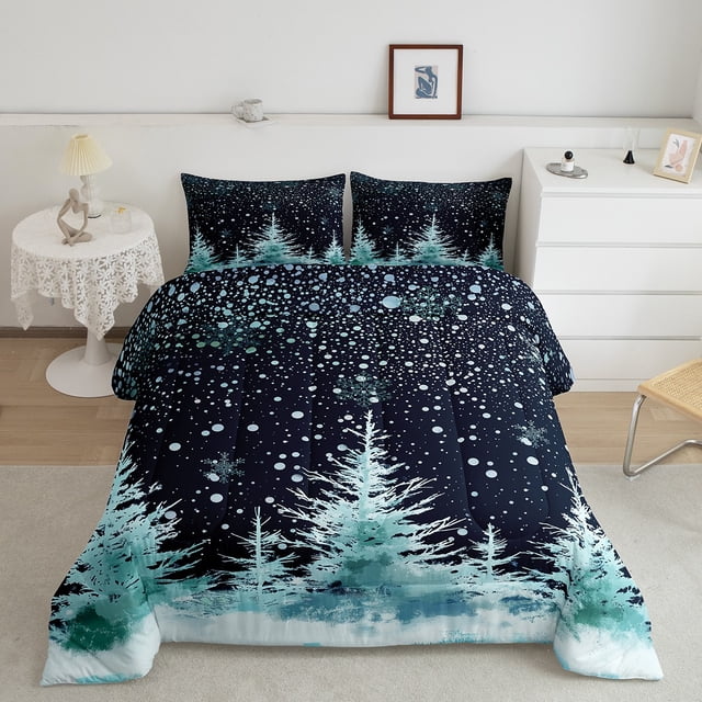 Erosebridal Winter Christmas Comforter Sets Full Size, Pine Tree Comforters & Duvets, Snowflake Room Decor, Reversible 3pcs
