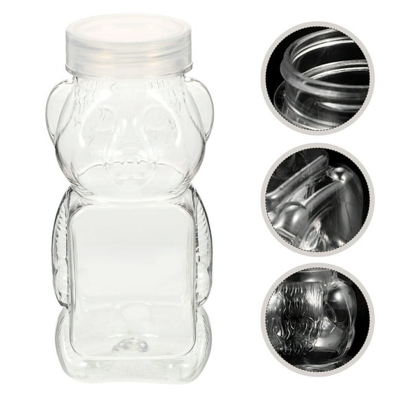 Pretyzoom Transparent Bear Honey Bottle with Airtight Lid for Storage Use, PET Material, Set of 6