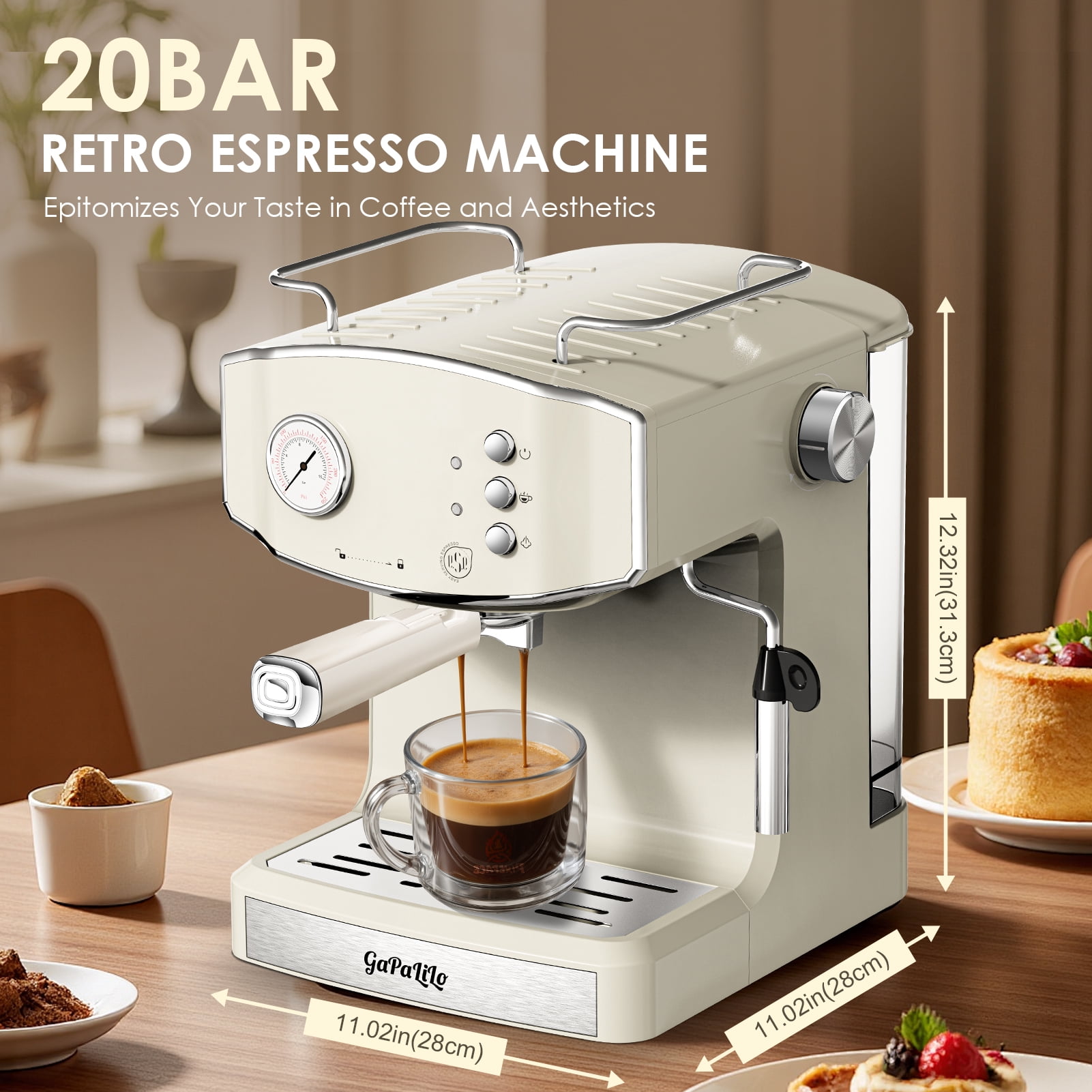 20 Bar Retro-Style Espresso Machine with Milk Frother, ESE Pod Compatible, Pressure Gauge, 54 oz Food-Grade PP Removable Water Tank, Ideal for Home Barista,Sky Blue