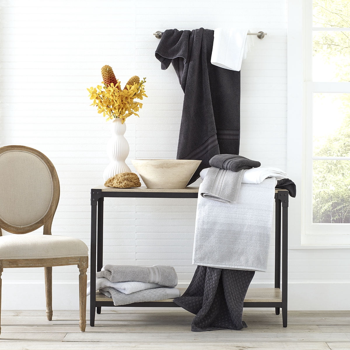 Better Homes and Gardens Thick and Plush 6 Piece Bath Towel Set, Soft Silver