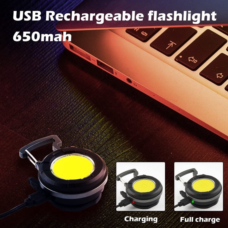 2-Pack 800 Lumen COB Keychain Flashlights - USB Rechargeable, Folding Bracket, Magnet, Bottle Opener