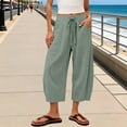 thumbnail image 2 of Migroa Women's Barrel Sweatpants Loose Fit Lounge Pants Womens Linen Baggy Harem Pants Wide Leg Lounge Drawstring Barrel Pants Casual Beach Trousers with Pockets Light Green S, 2 of 6