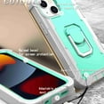 thumbnail image 4 of Dteck Back Case For Apple iPhone 13, Ring Stand Shockproof Hybrid Hard PC Soft Silicone Bumper Heavy Duty Shockproof Three Layer Drop Protective Girls Boy Cute Phone Case(Gray+Mint), 4 of 6