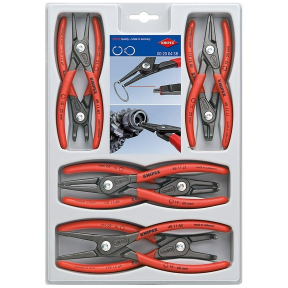 KNIPEX Tools 00 20 04 SB, Precision Circlip Snap-Ring Pliers Set, 8-Piece