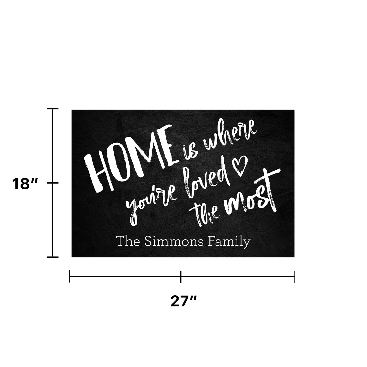 Personalized Planet 27x18 Home is Where You're Loved the Most Doormat with Custom Family Name Printed on Black Rectangular 1/8” Thick Non Slip Mat for Kitchen Hallway Deck or Porch