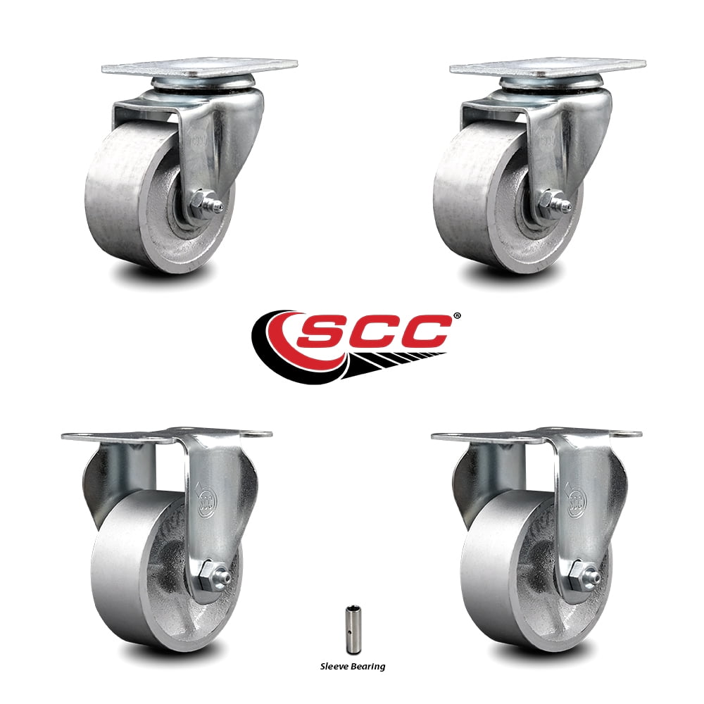 3 Inch Semi Steel Cast Iron Wheel Swivel Top Plate Caster Set with 2 Rigid SCC